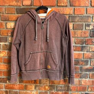 Free Planet womens distressed retro y2k zip up hoodie contrast stitching brown M